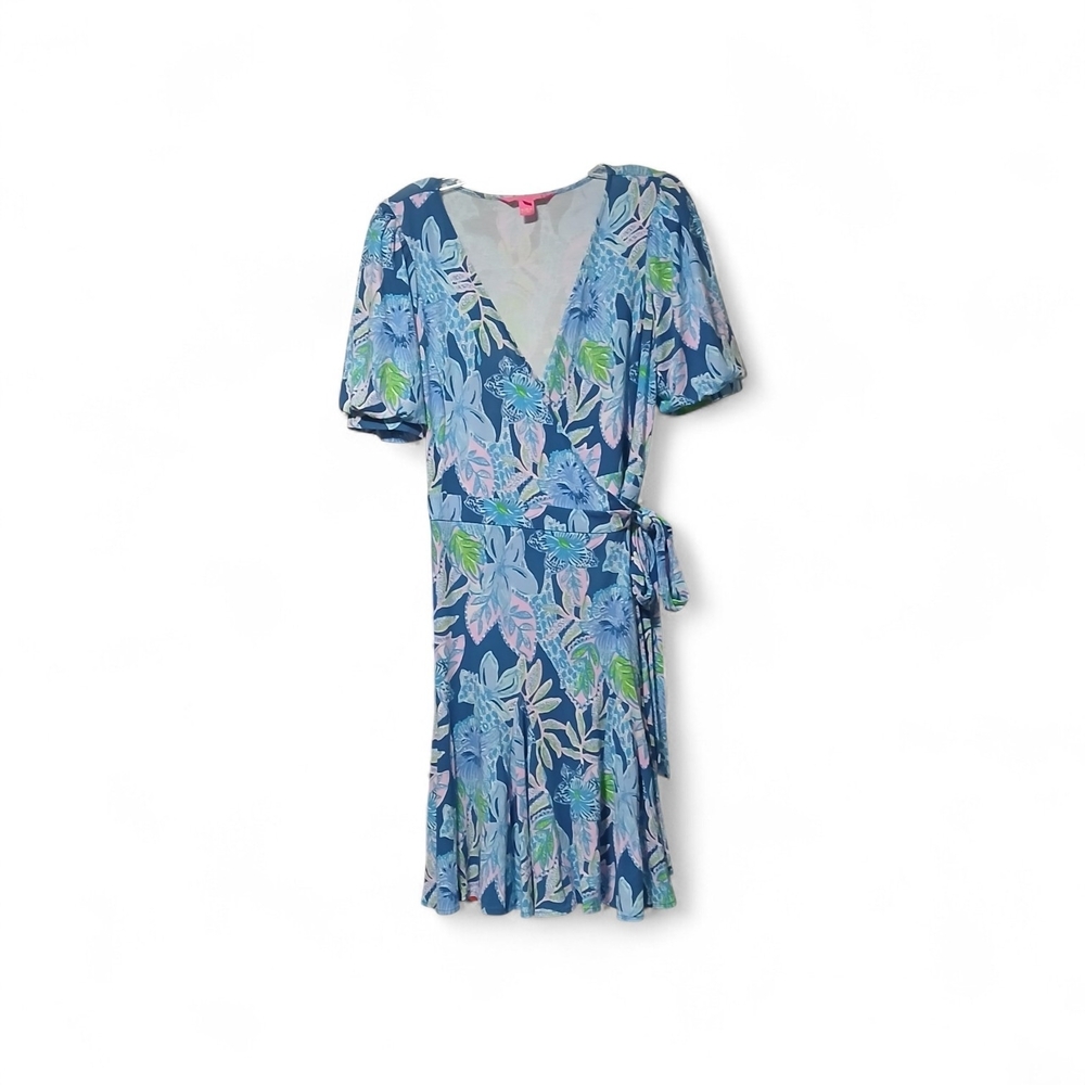 Lilly Pulitzer Blue Floral Wrap Dress with Tie